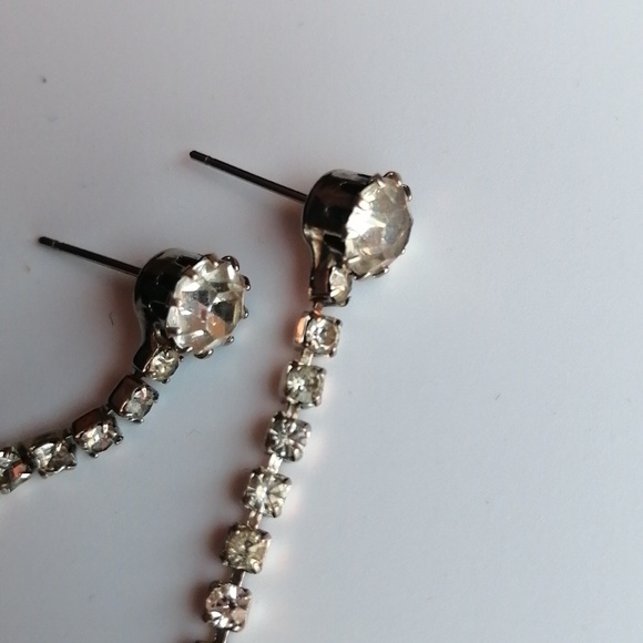 💖3/$50💖Vintage Earrings Round Flower Drop Dangle Clear Rhinestone Silvertone - Picture 4 of 7